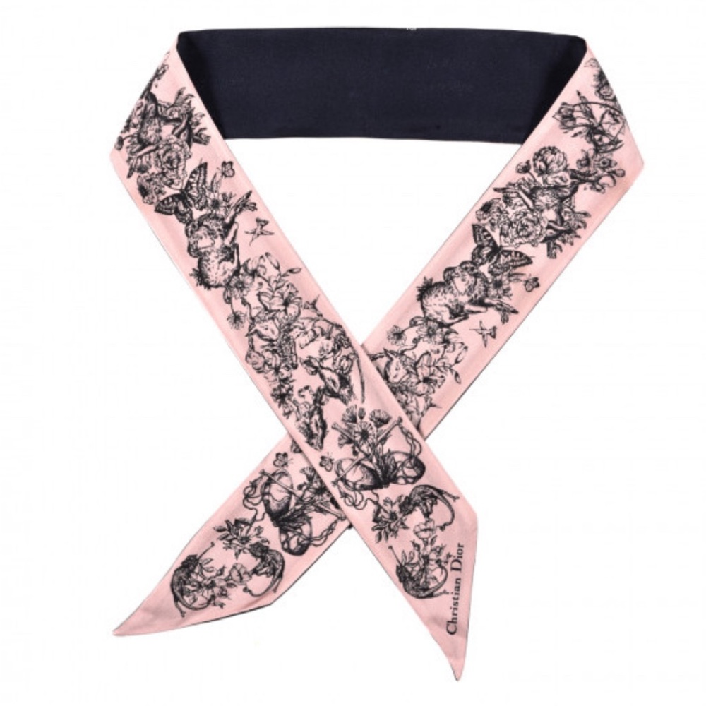 NWT Christian Dior Silk Toile De Jouy Mitzah Scarf Pink Blue